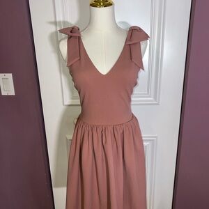 Aqua Mauve Bow Shoulder Midi Dress
